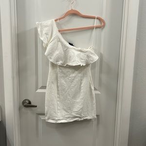 White one shouldered ruffled dress. Jean material worn once